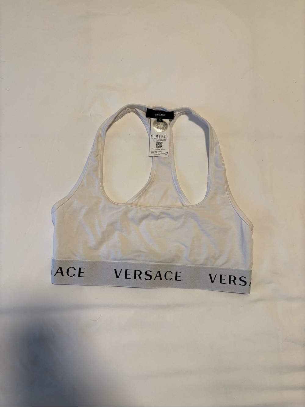 Versace White Racerback Logo Band Sports Bra